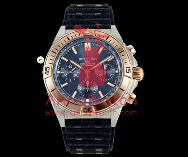 Chronomat B01 42MM RG Blue Dial on Rouleaux Rubber Strap TF A7750 - Image 2